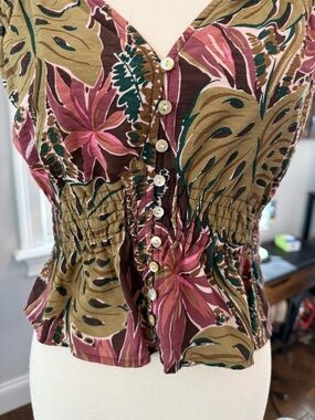 Madewell Women’s Floral Button-Front Peplum Top in Olive and Rose